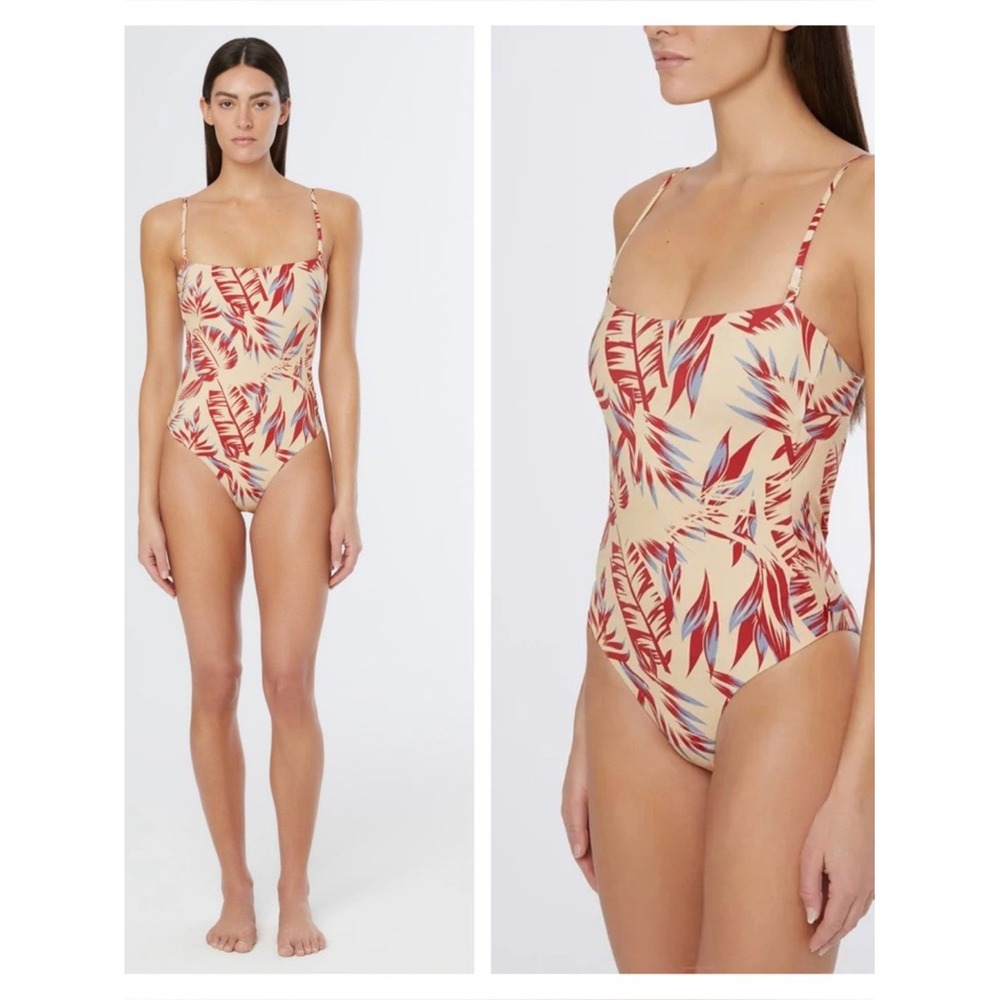 Onia Swimsuit Women Medium NWT Tan Estelle One Piece Ratti Oversized Palms Print